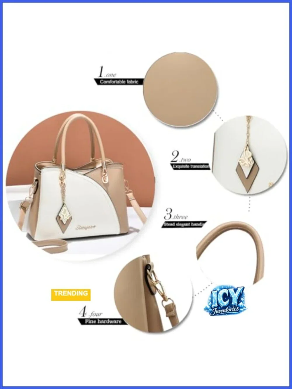 Ladies Faux Leather Satchel Tote Bag with Gold Tone Hardware, 6 Pockets,